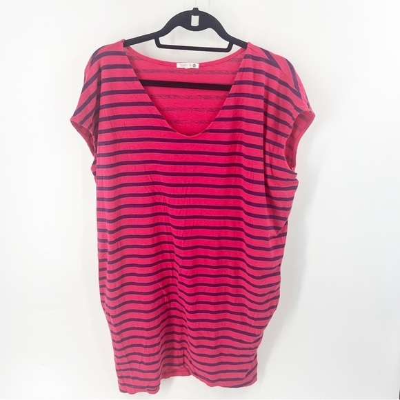 ✅ SUNDRY RED/BLUE STRIPED V-NECK TUNIC DRESS WITH POCKETS SIZE 2 (8/10) - Picture 1 of 6